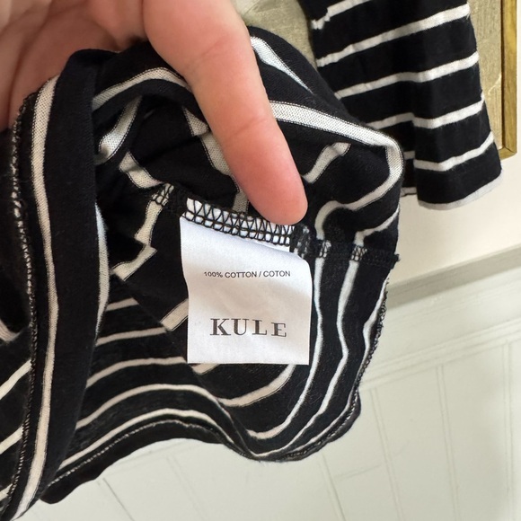 KULE Black And White Striped Blanche Shirt Quarter Sleeve Size Small - Picture 5 of 6